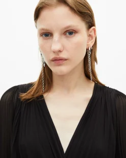 Robe longue plissée avec dentelle noire