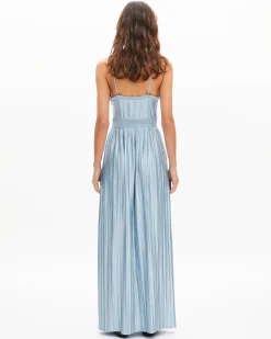 Robe longue plissée bleue