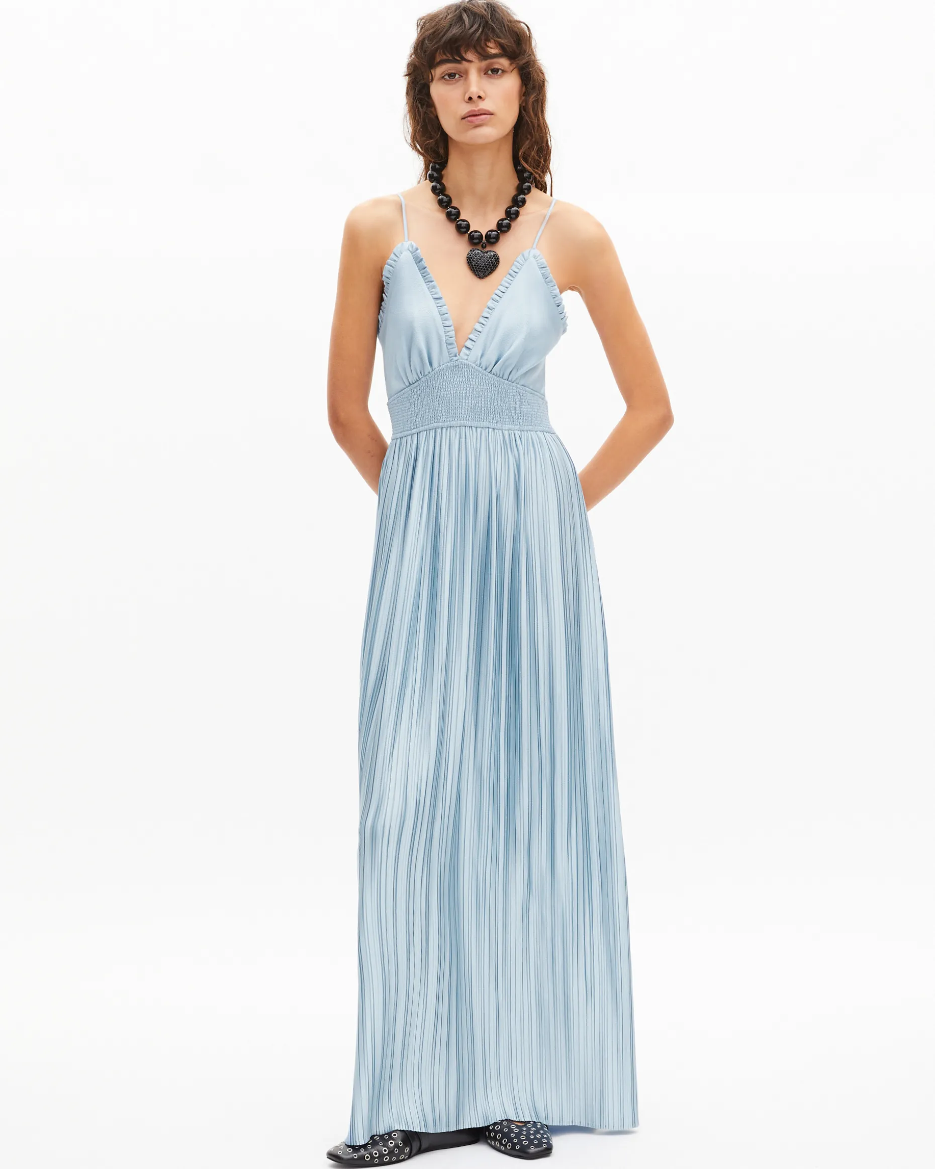 Robe longue plissée bleue