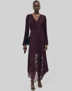 Robe longue plissée bordeaux