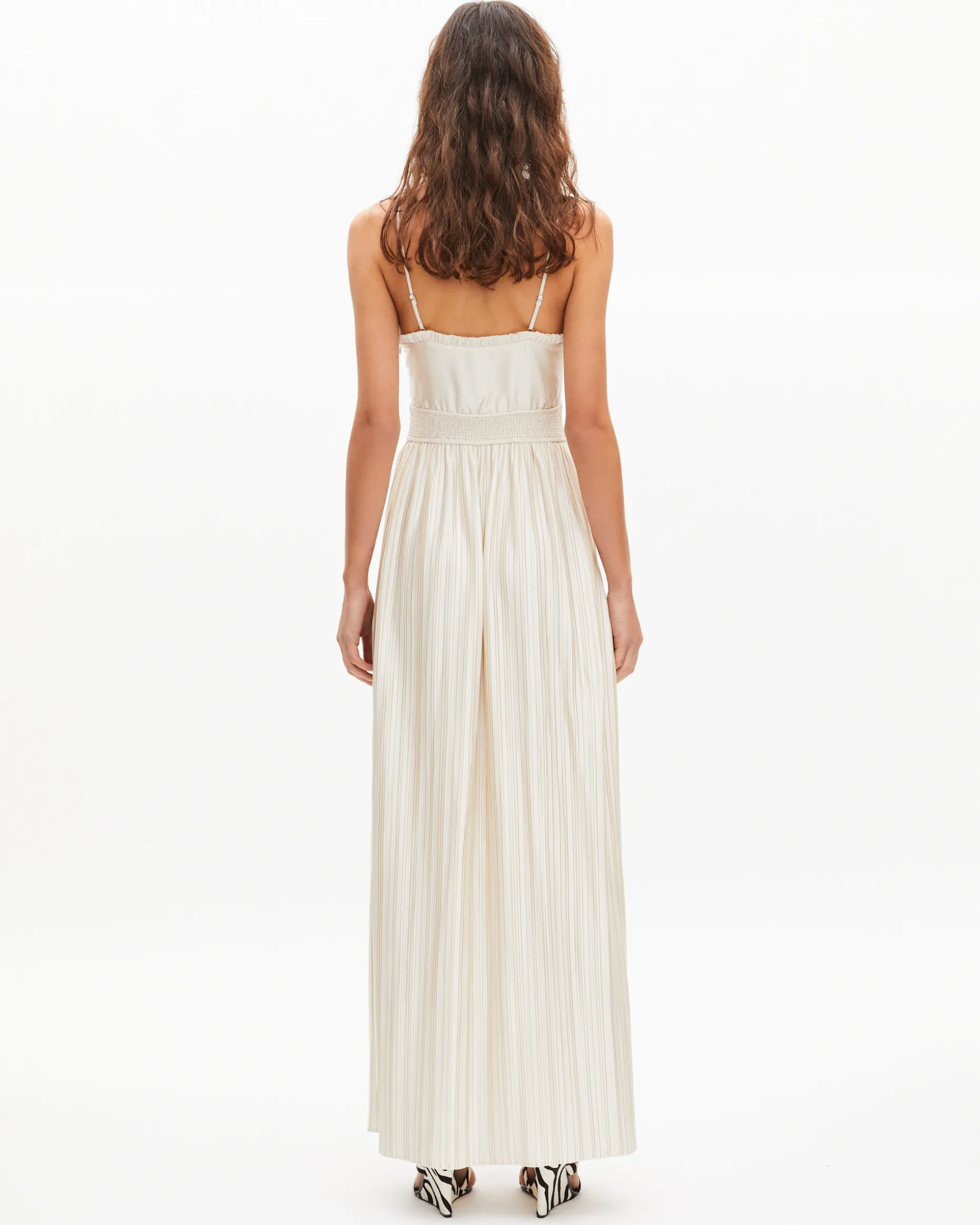 Robe longue plissée écrue