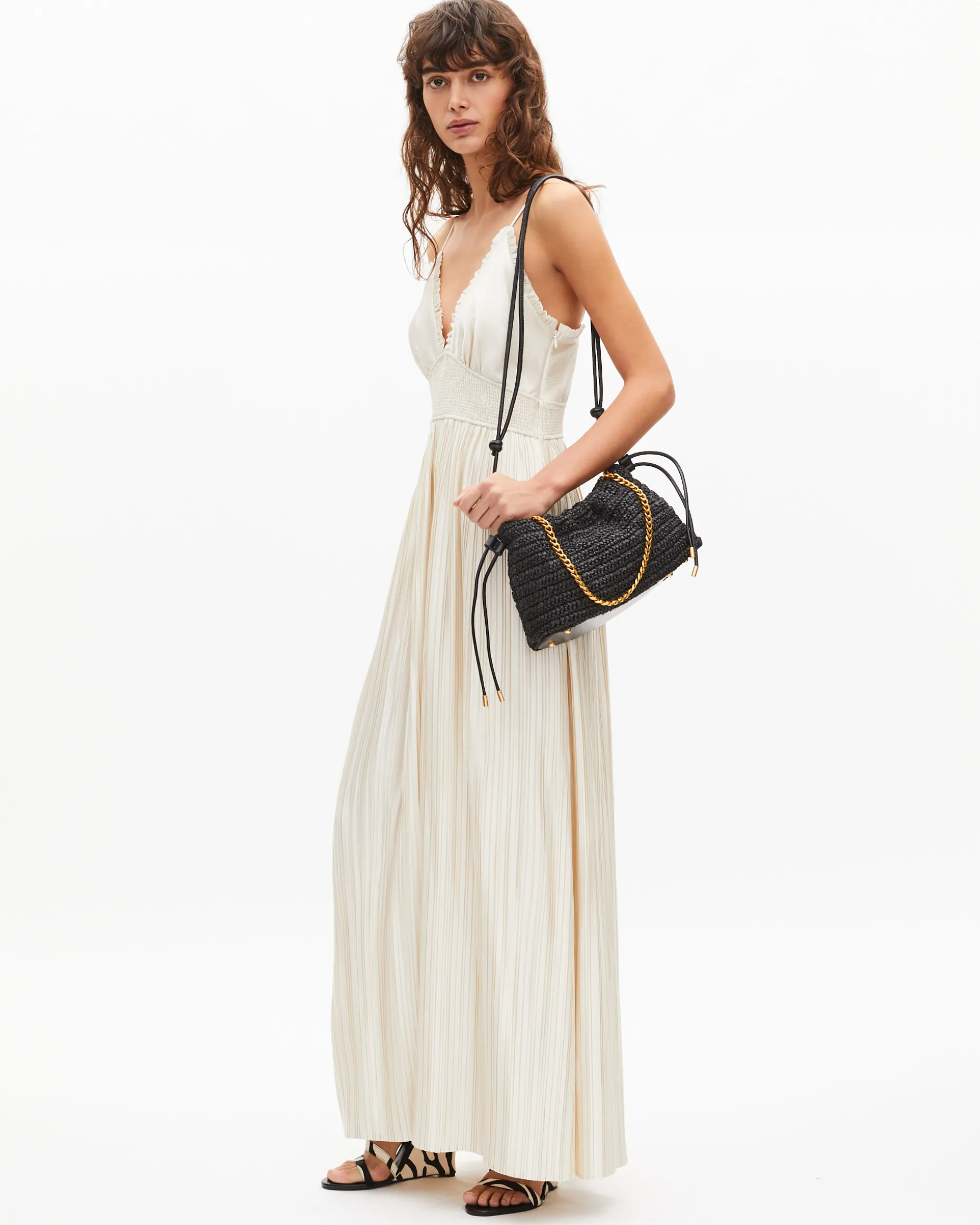 Robe longue plissée écrue