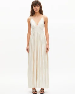 Robe longue plissée écrue