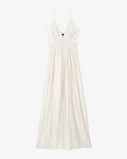 Robe longue plissée écrue