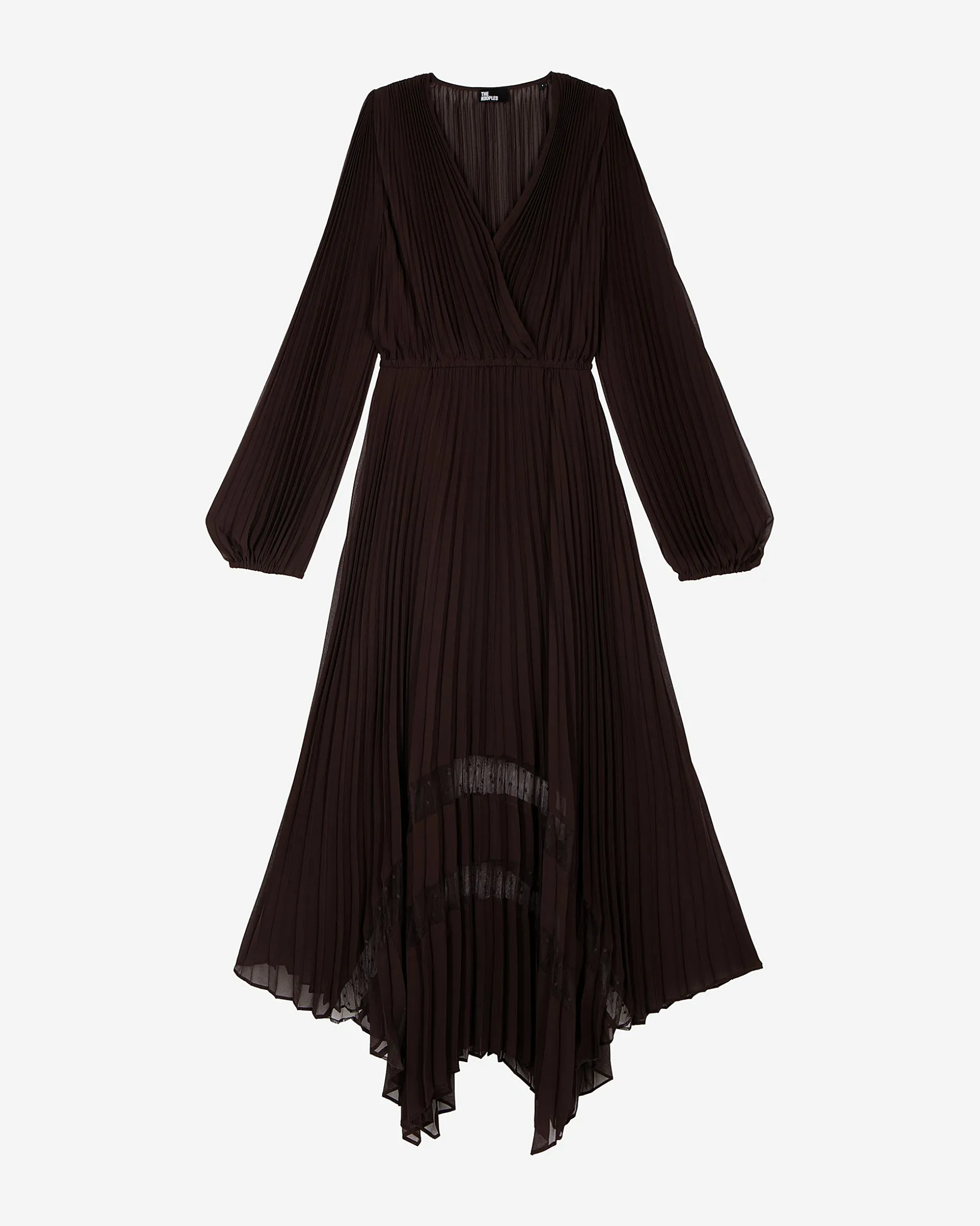Robe longue plissée marron