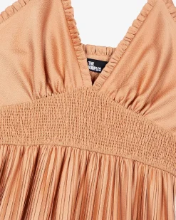 Robe longue plissée orange clair