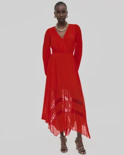 Robe longue plissée rouge
