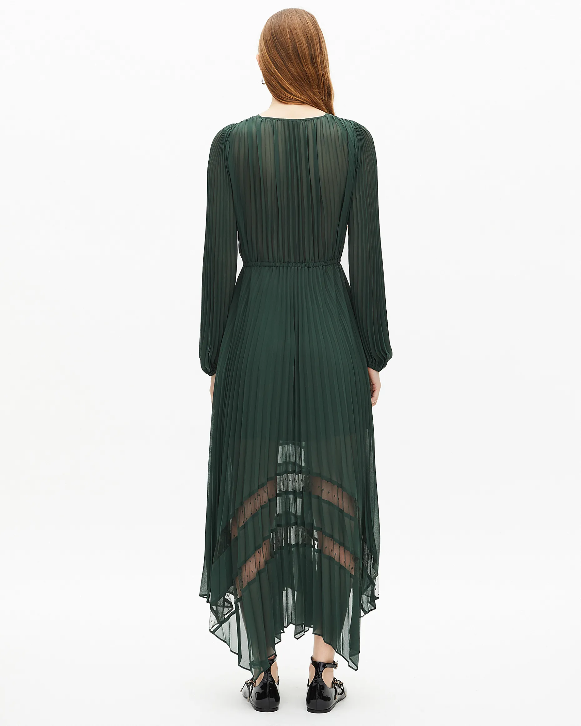 Robe longue plissée verte