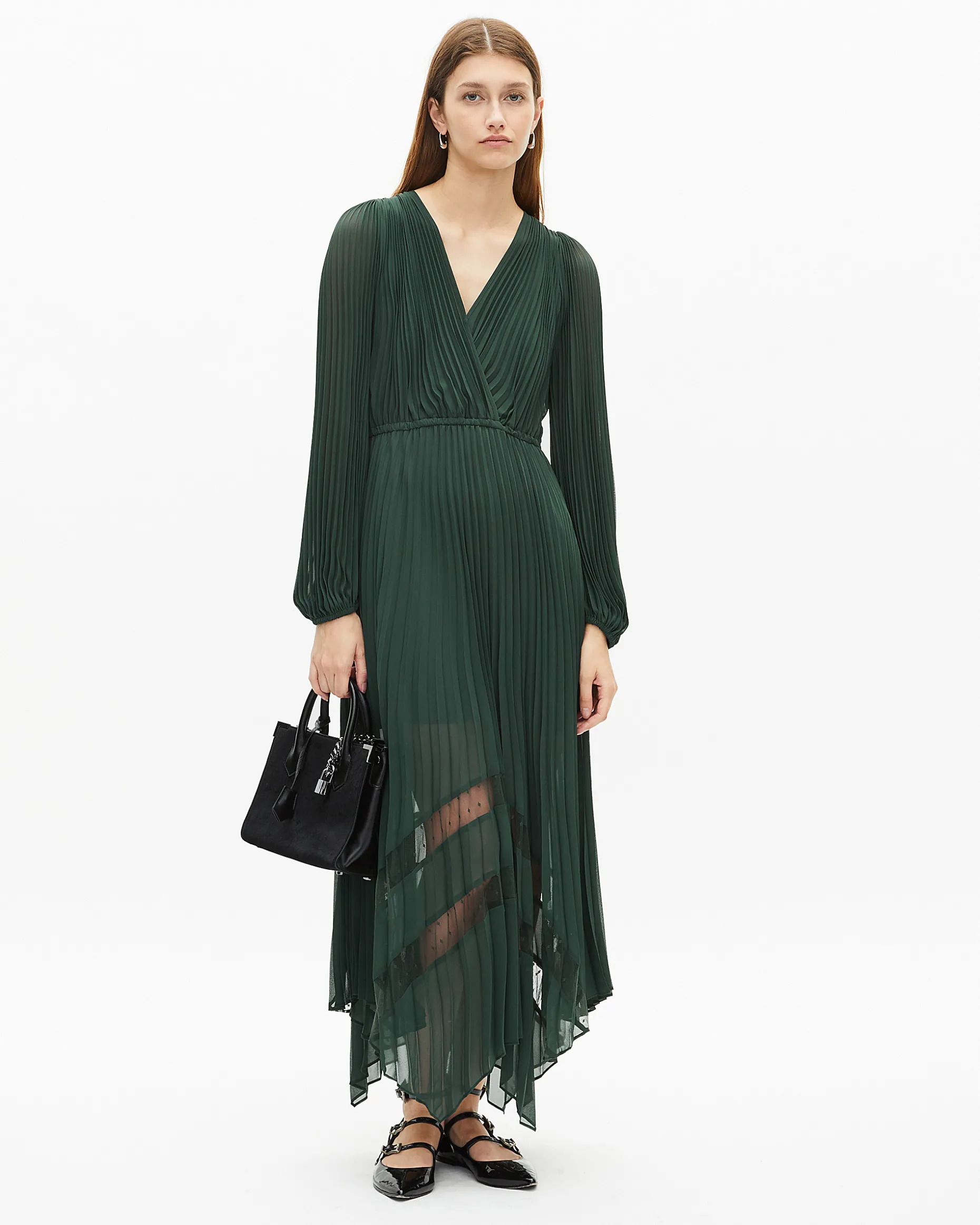 Robe longue plissée verte