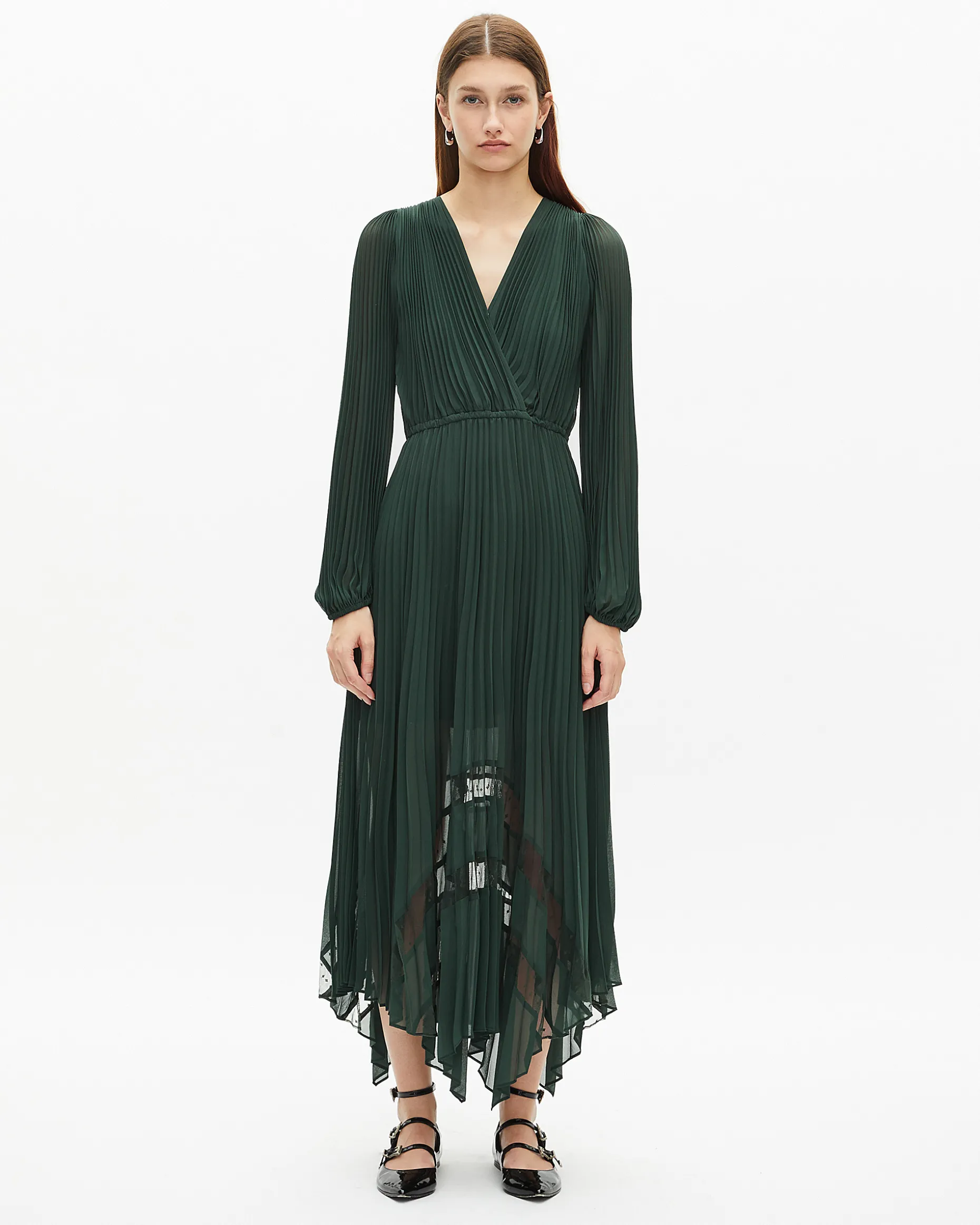 Robe longue plissée verte