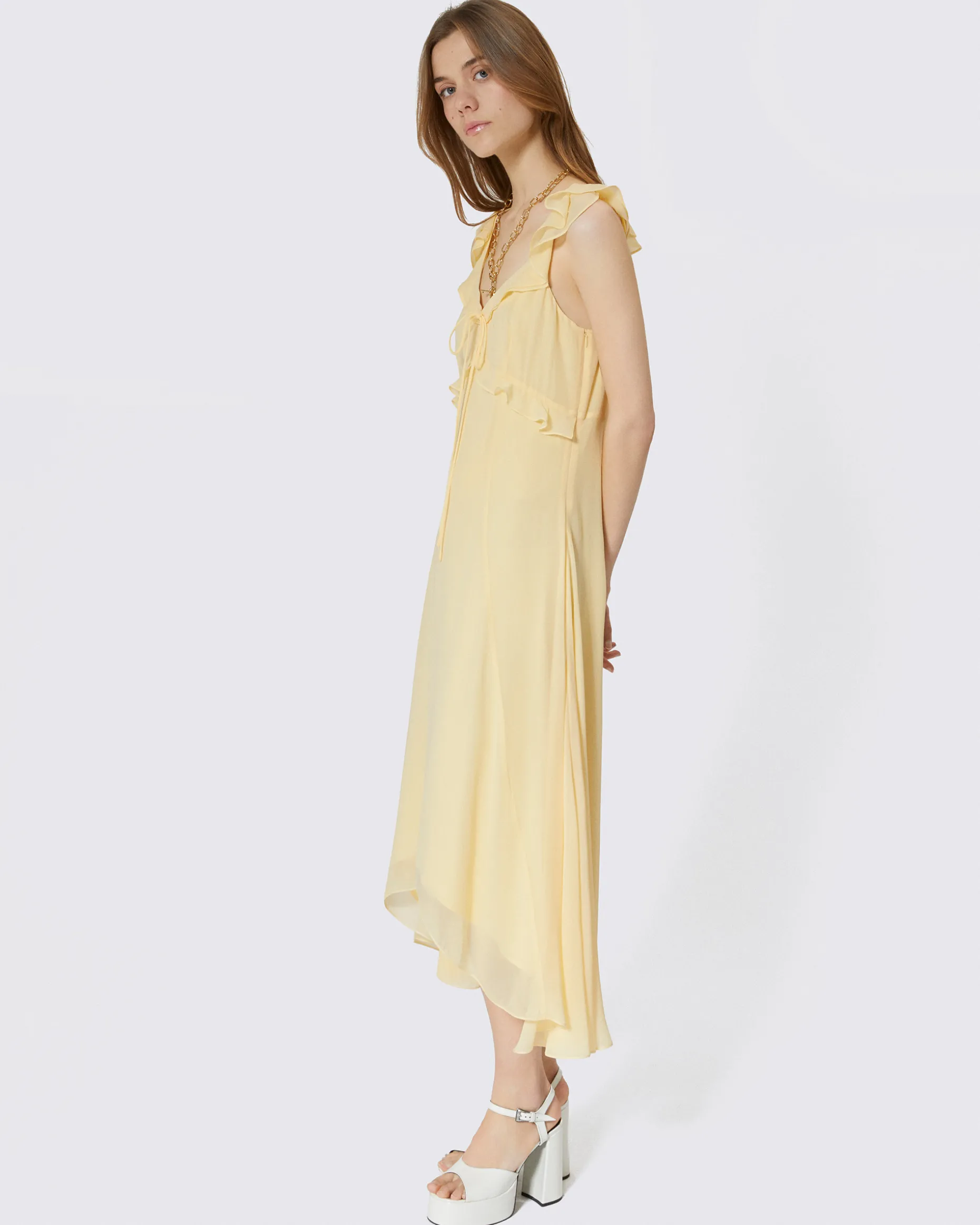 Robe longue volantée jaune