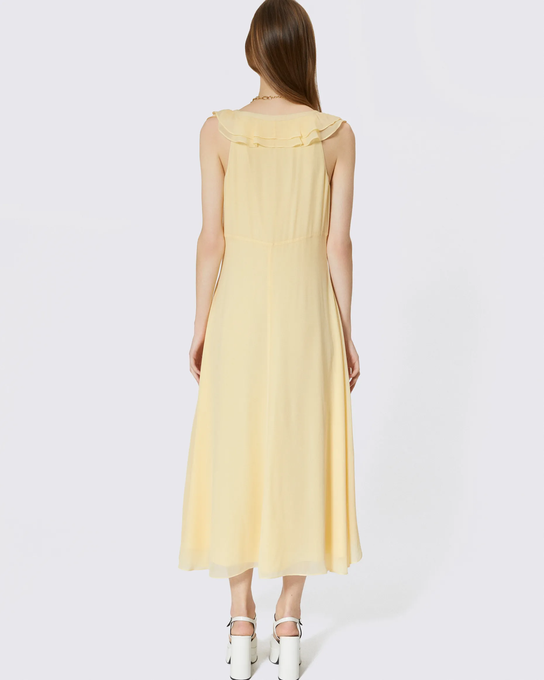 Robe longue volantée jaune
