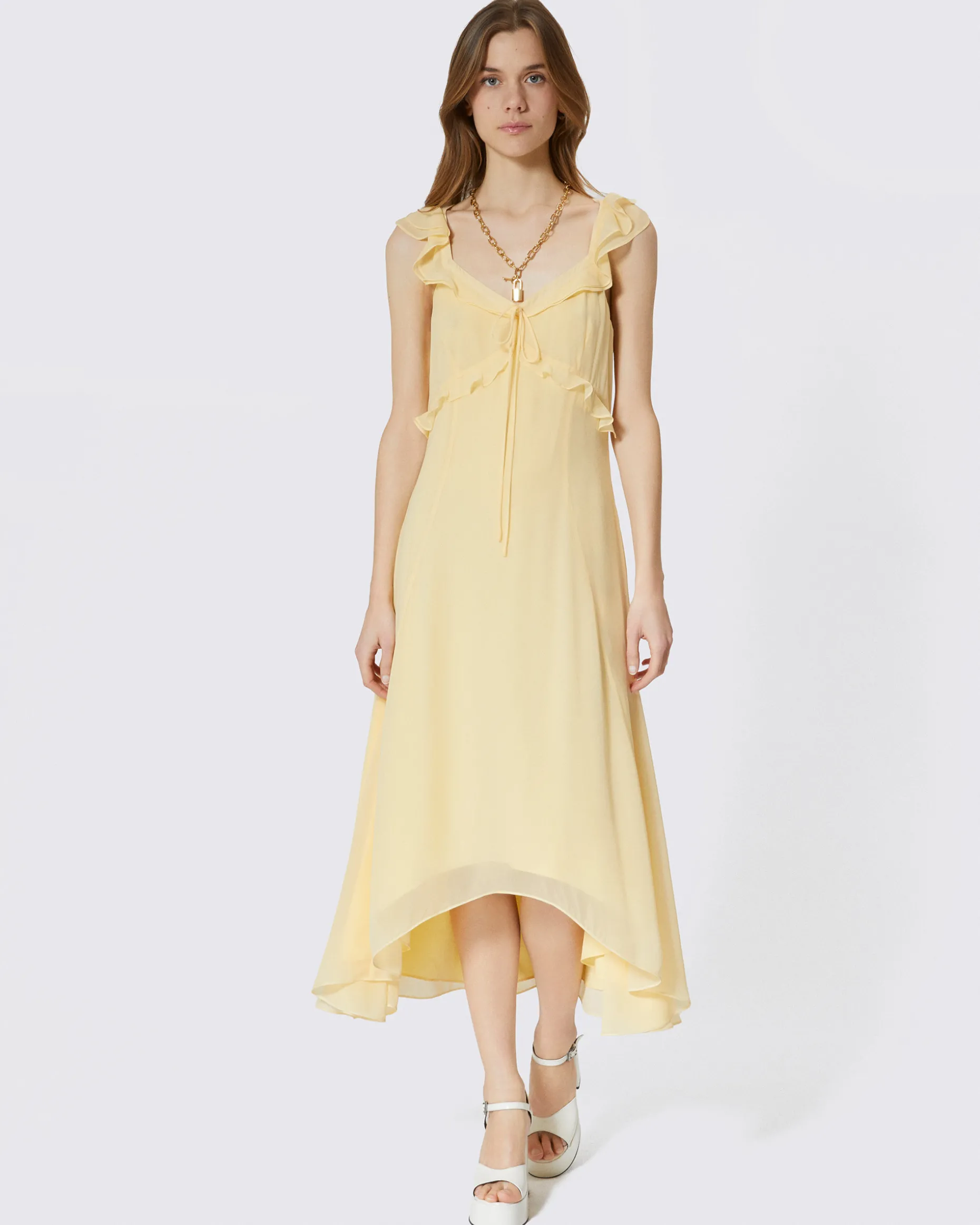 Robe longue volantée jaune
