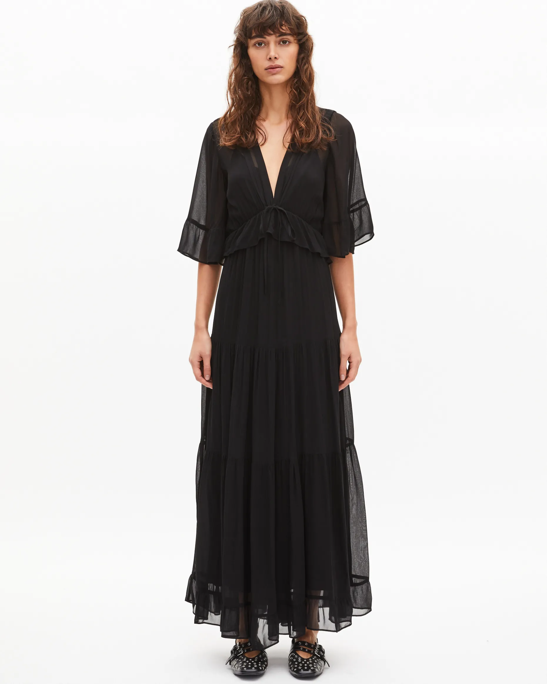 Robe longue volantée noire