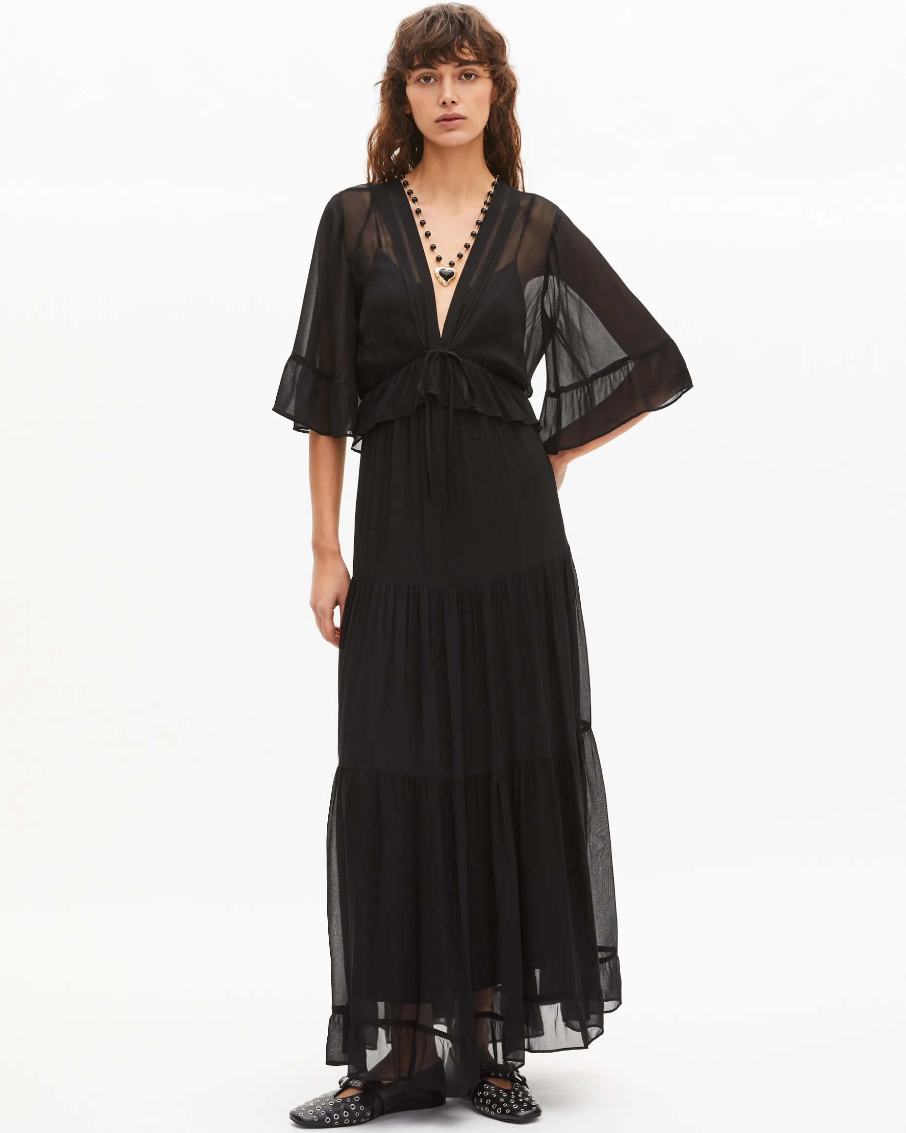 Robe longue volantée noire