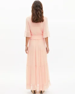 Robe longue volantée pêche