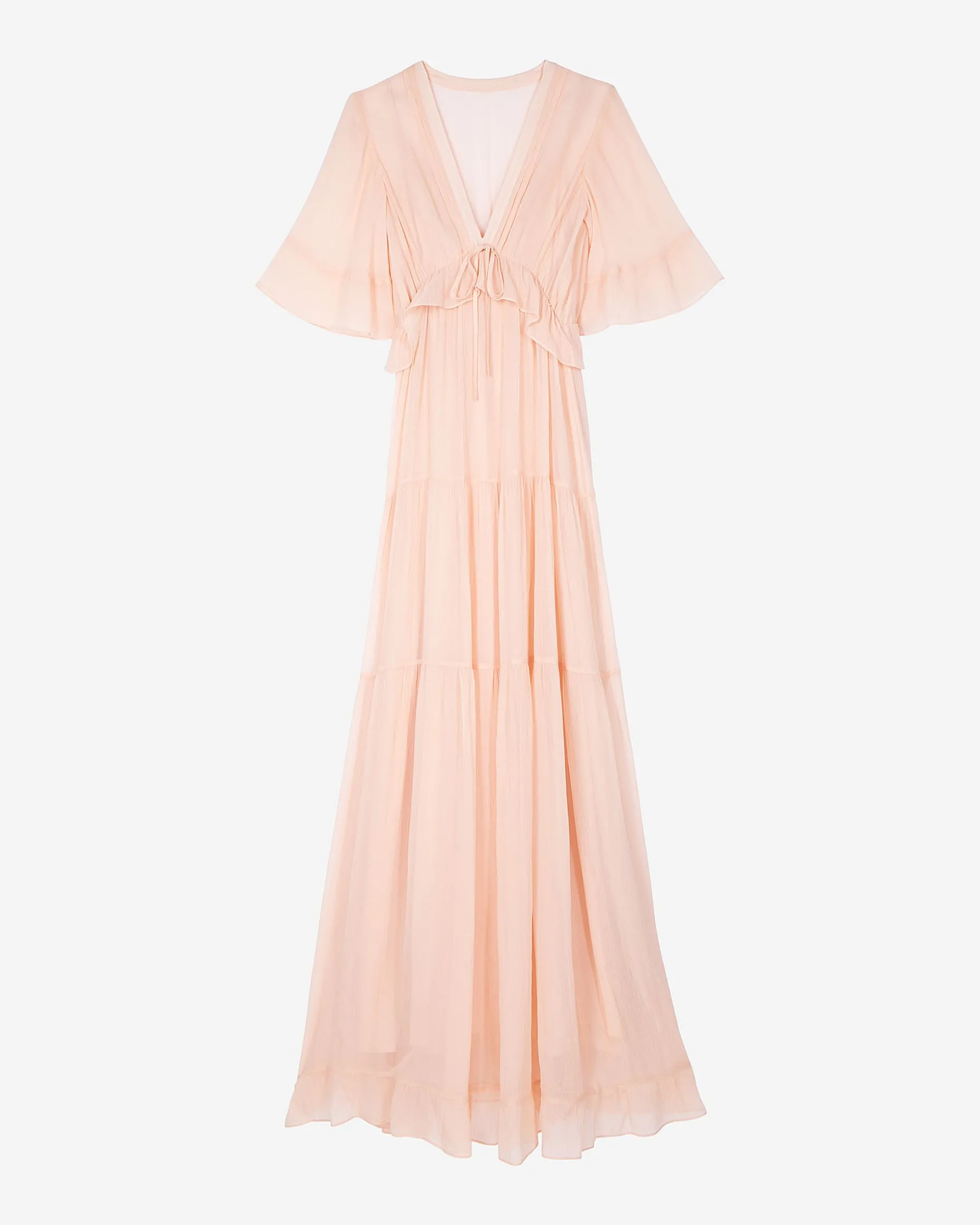 Robe longue volantée pêche
