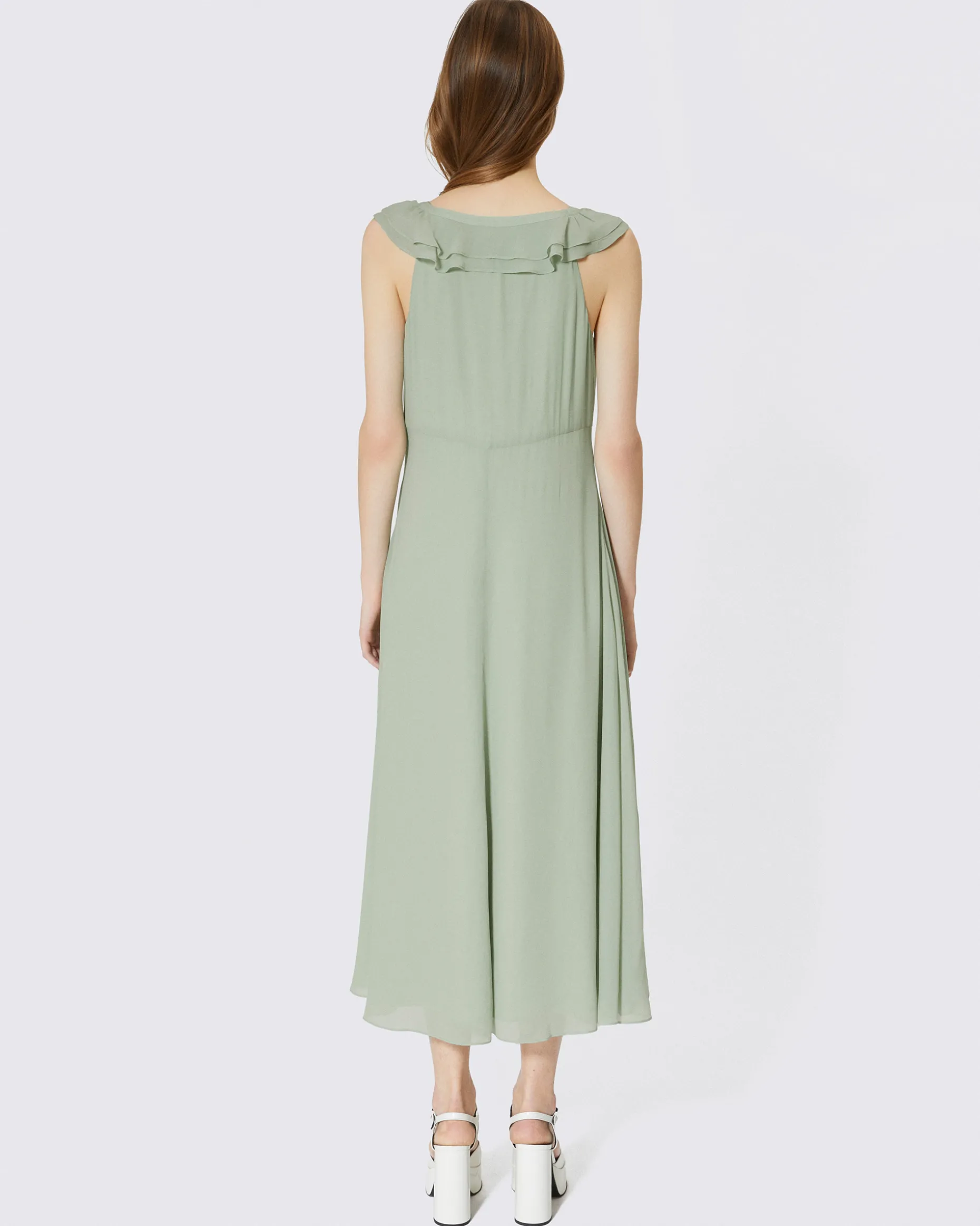 Robe longue volantée verte
