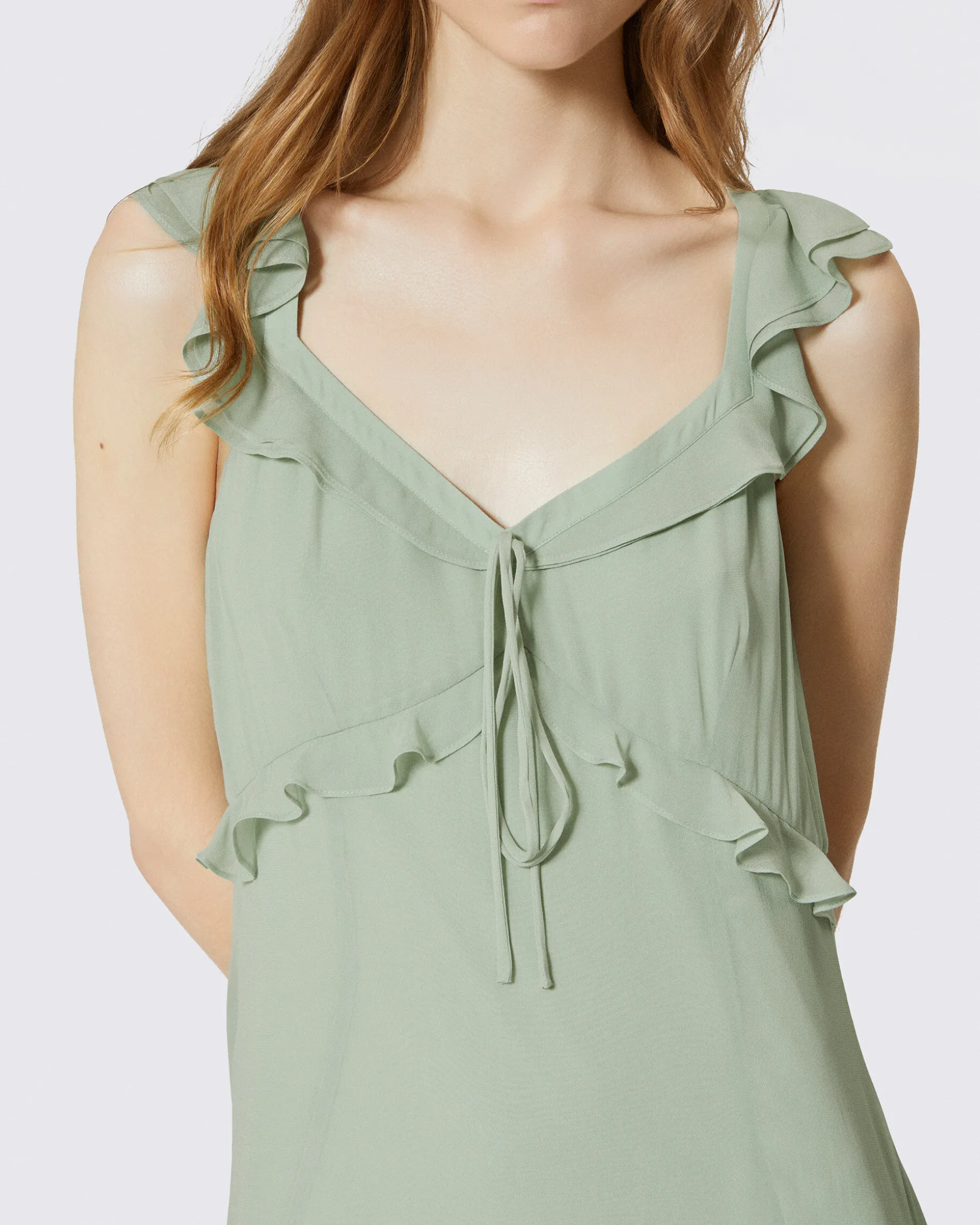 Robe longue volantée verte