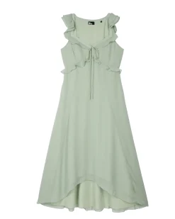 Robe longue volantée verte