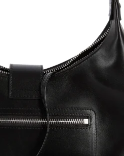 Sac Amelia avec chaîne en cuir lisse noir