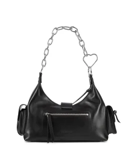 Sac Amelia avec chaîne en cuir lisse noir