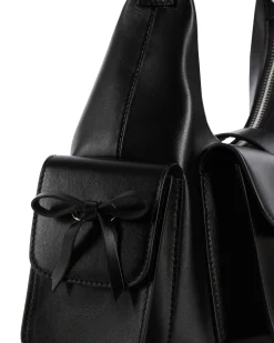Sac Amelia avec chaîne en cuir lisse noir