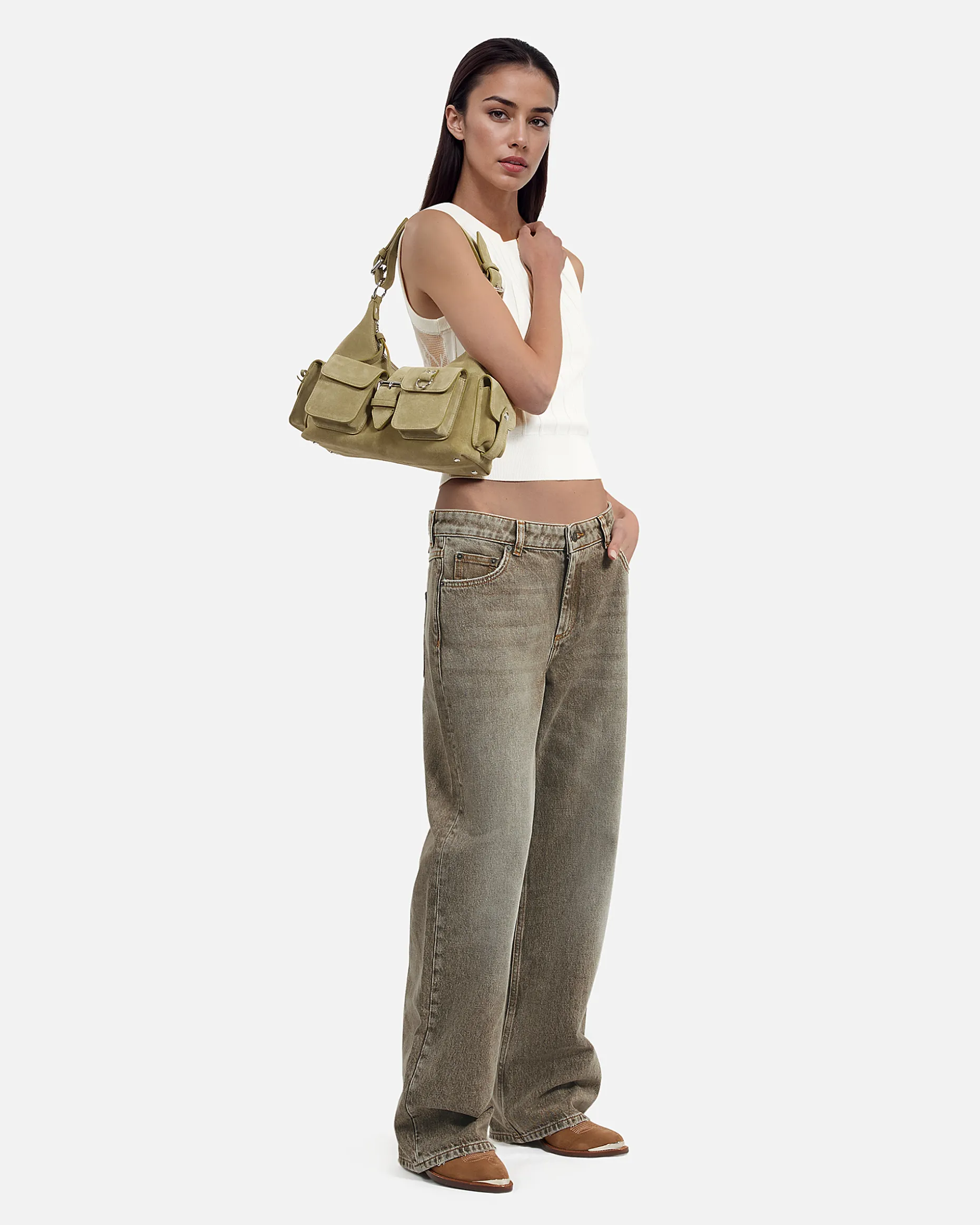 Sac Amelia en cuir suède camel