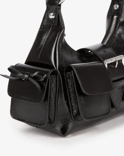 Sac Amelia small en cuir craquelé noir