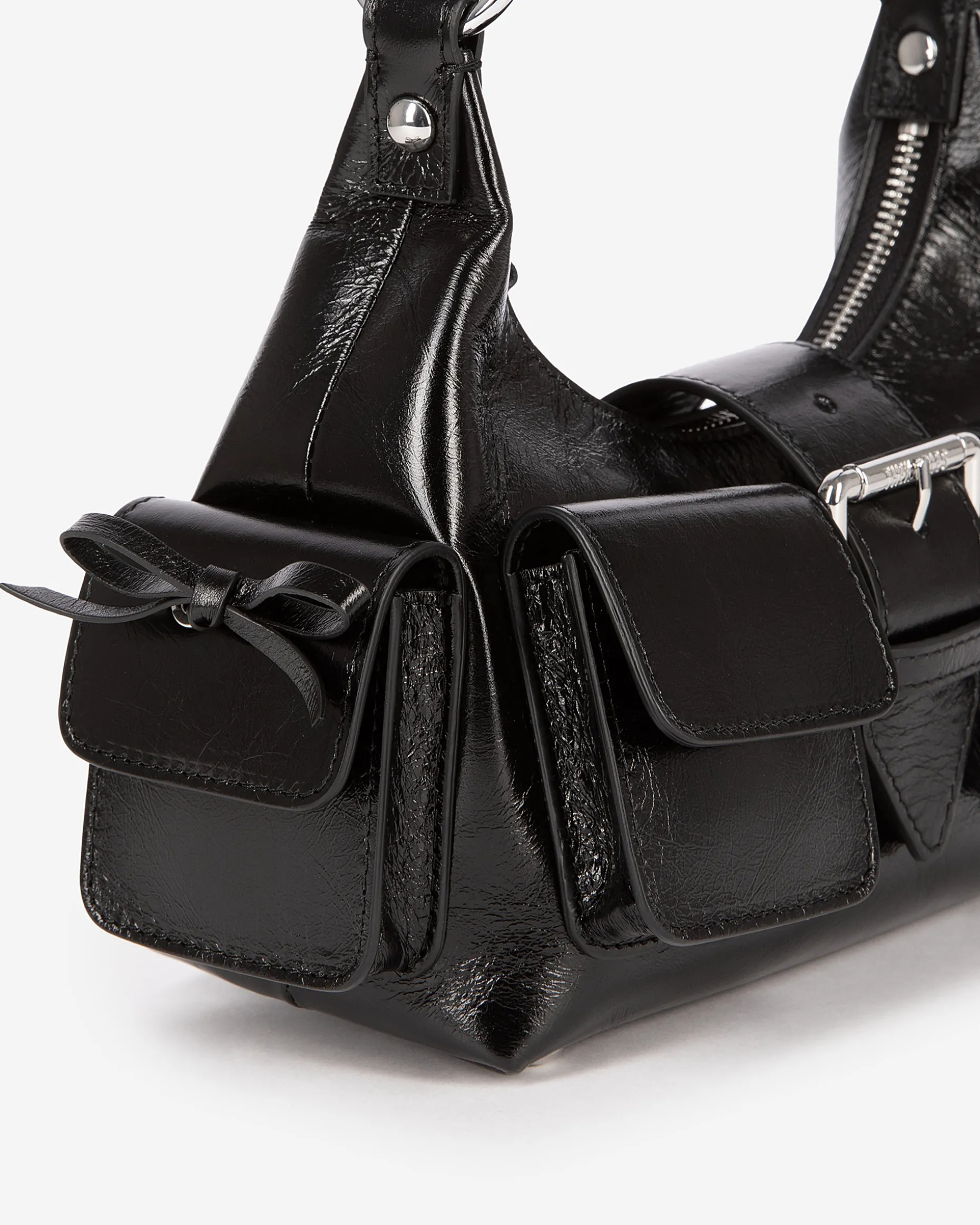 Sac Amelia small en cuir craquelé noir