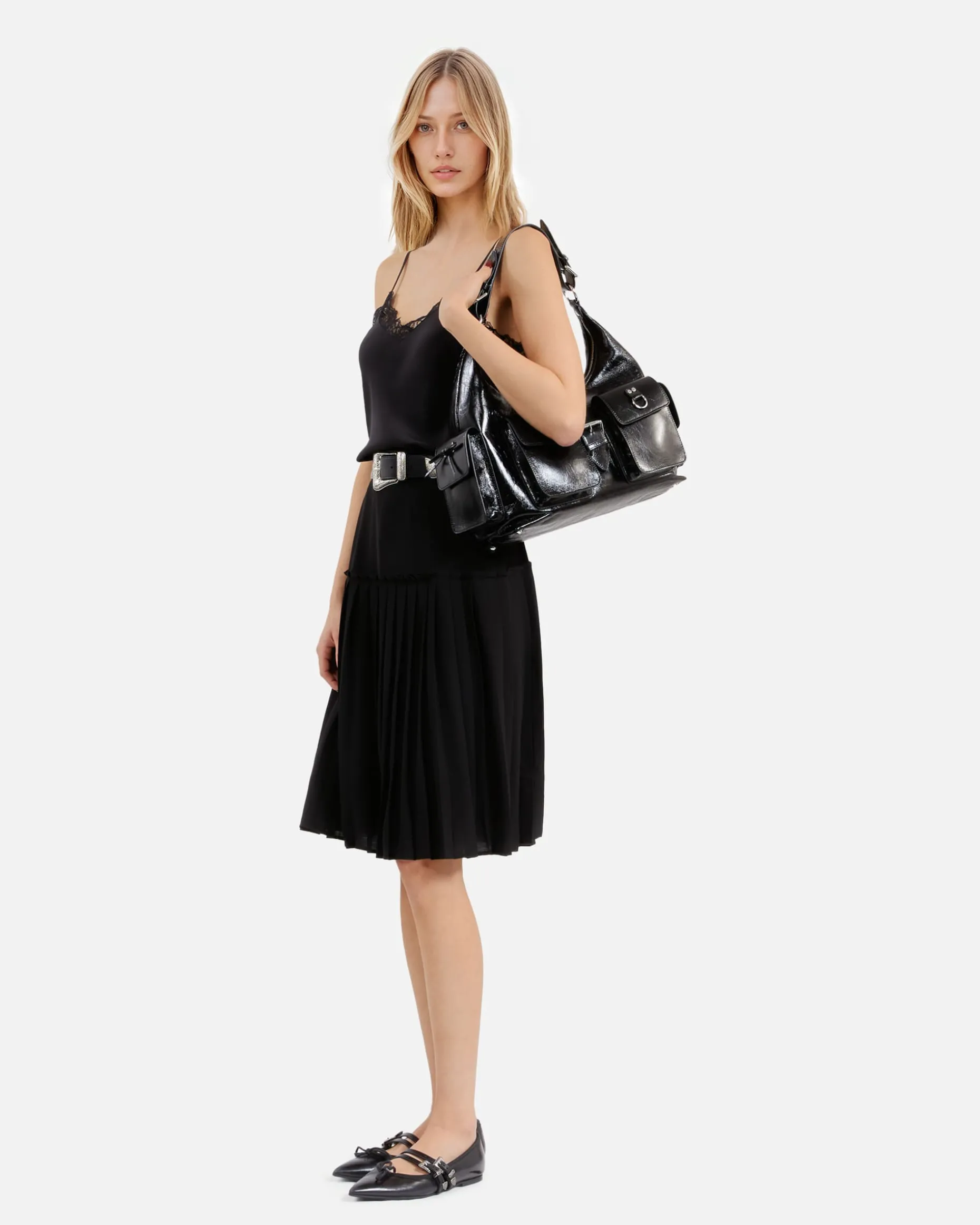 Sac Amelia XL en cuir craquelé noir