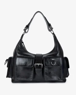 Sac Amelia XL en cuir craquelé noir
