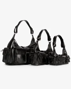 Sac Amelia XL en cuir craquelé noir