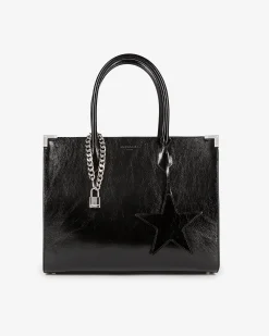 Sac cabas Ming L en cuir craquelé noir