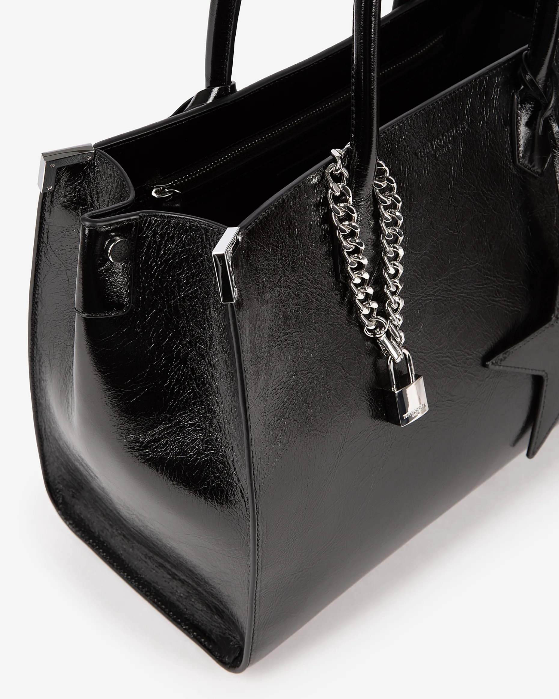 Sac cabas Ming L en cuir craquelé noir