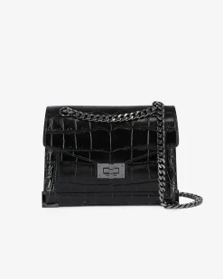 Sac Emily small effet crocodile en cuir noir