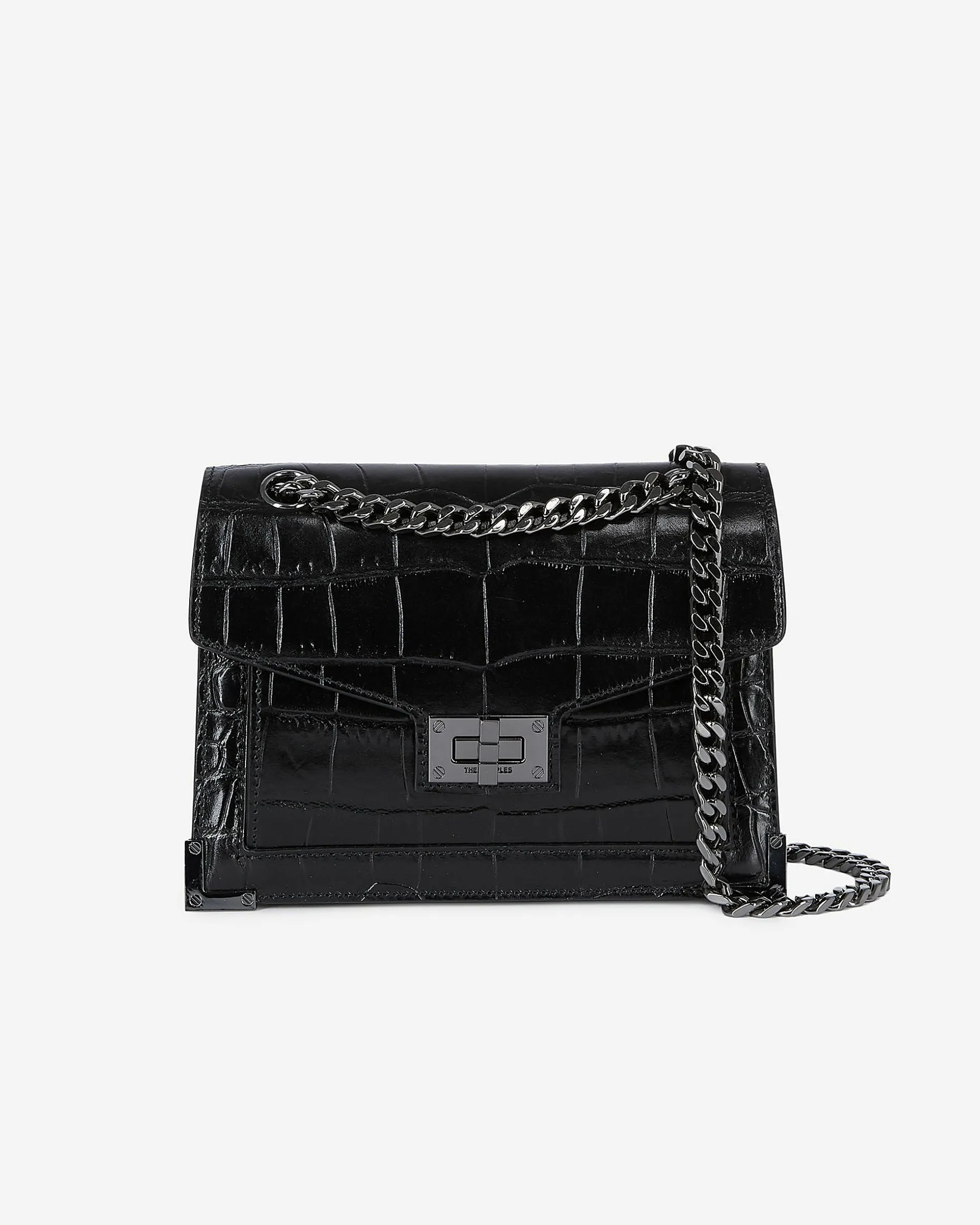 Sac Emily small effet crocodile en cuir noir