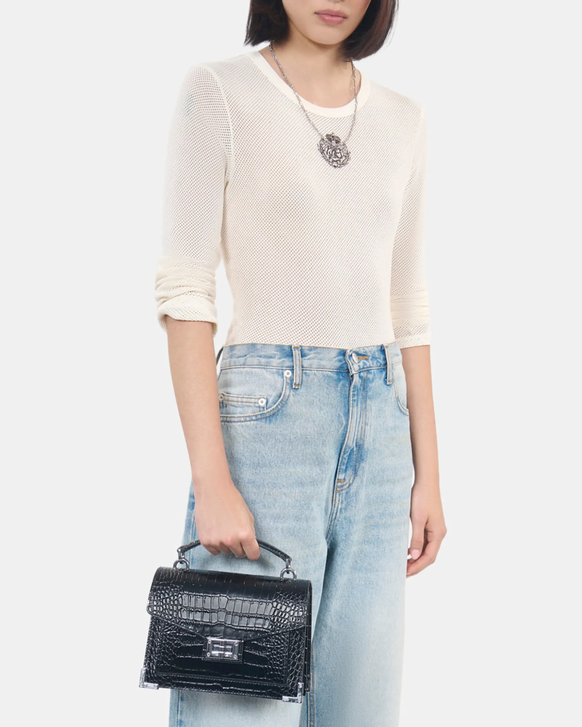 Sac Emily small effet crocodile en cuir noir