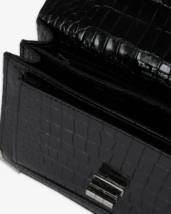 Sac Emily small effet crocodile en cuir noir
