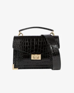 Sac Emily small effet crocodile en cuir noir