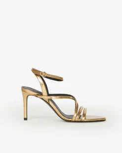 Sandales à talons en cuir doré