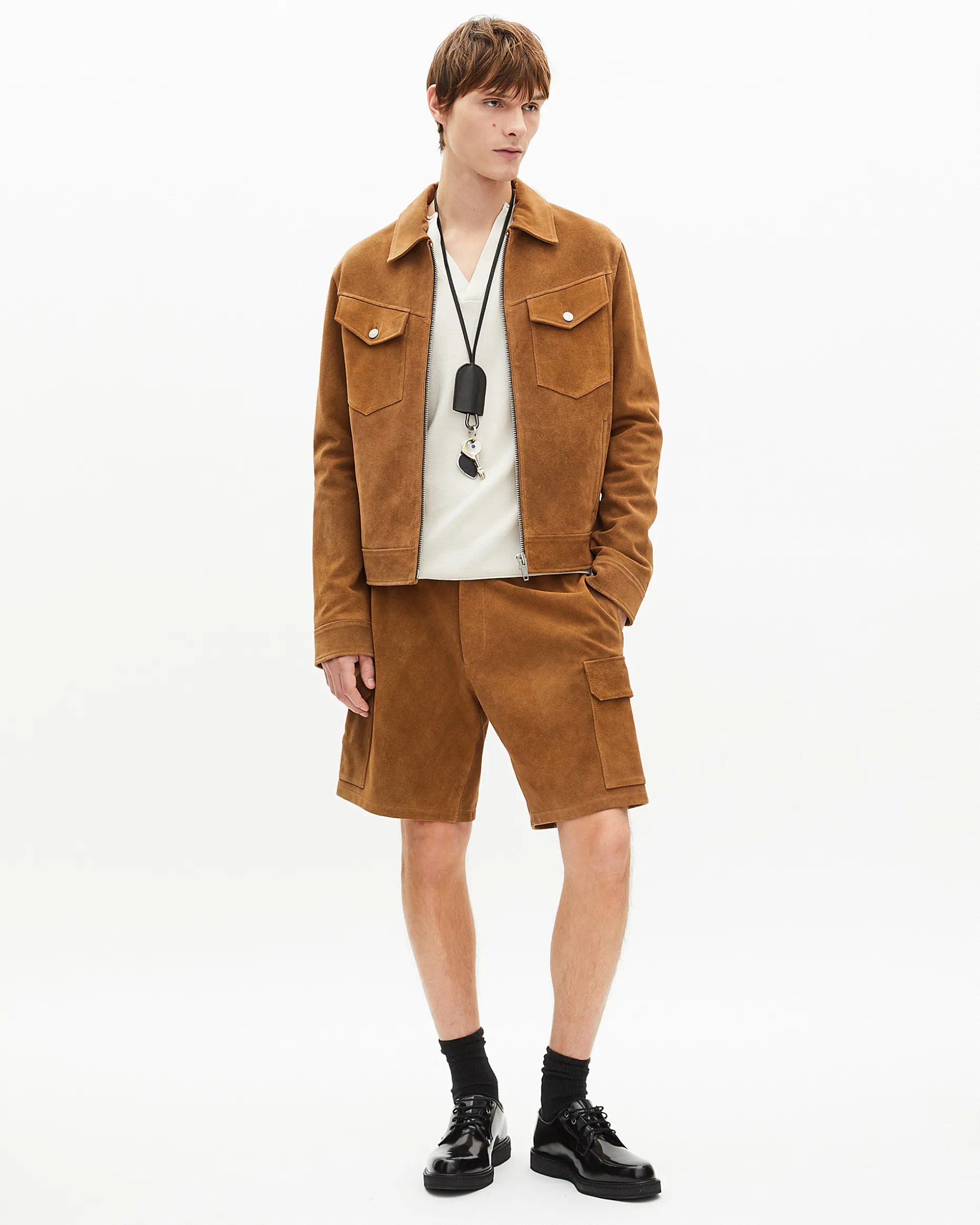 Short en suède camel