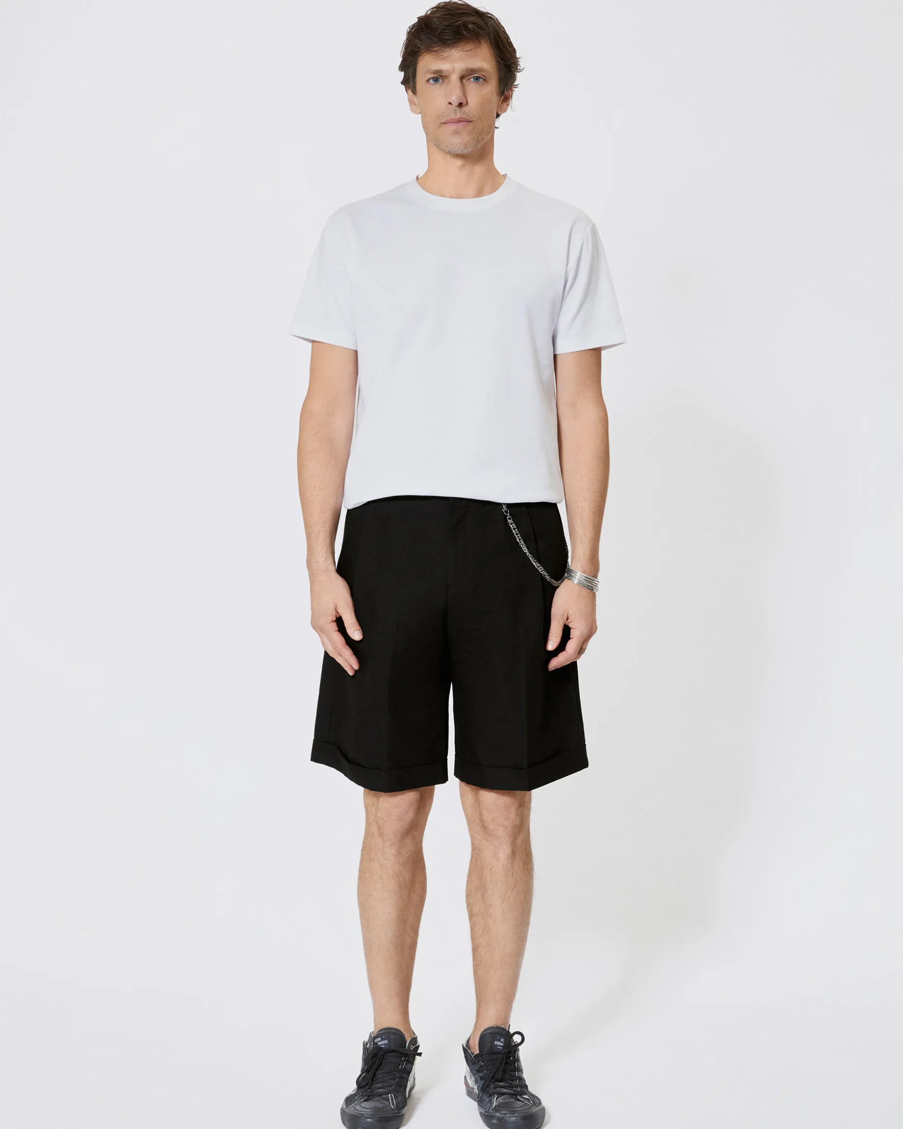 Short à pinces avec chaîne noir
