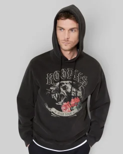 Sweatshirt à capuche avec sérigraphie Panthère noir