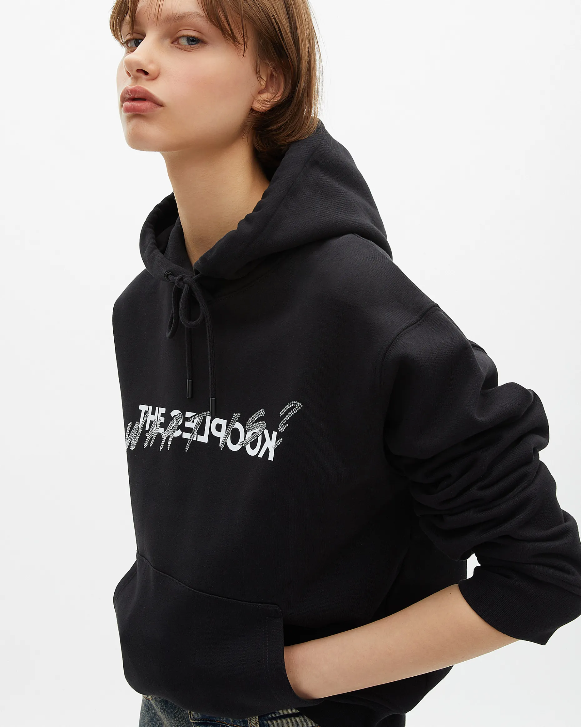Sweatshirt à capuche What Is avec strass noir