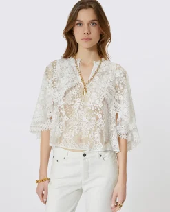 Top avec cape en dentelle écru