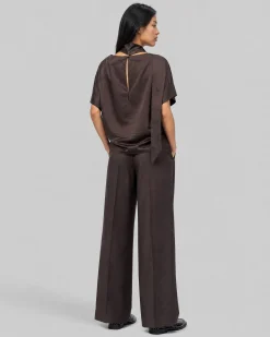 Top avec lavallière en satin marron