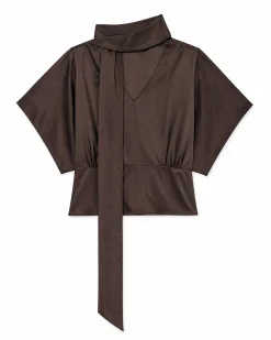 Top avec lavallière en satin marron