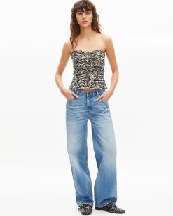 Top bustier à fronces imprimé zèbre
