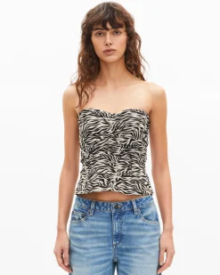 Top bustier à fronces imprimé zèbre